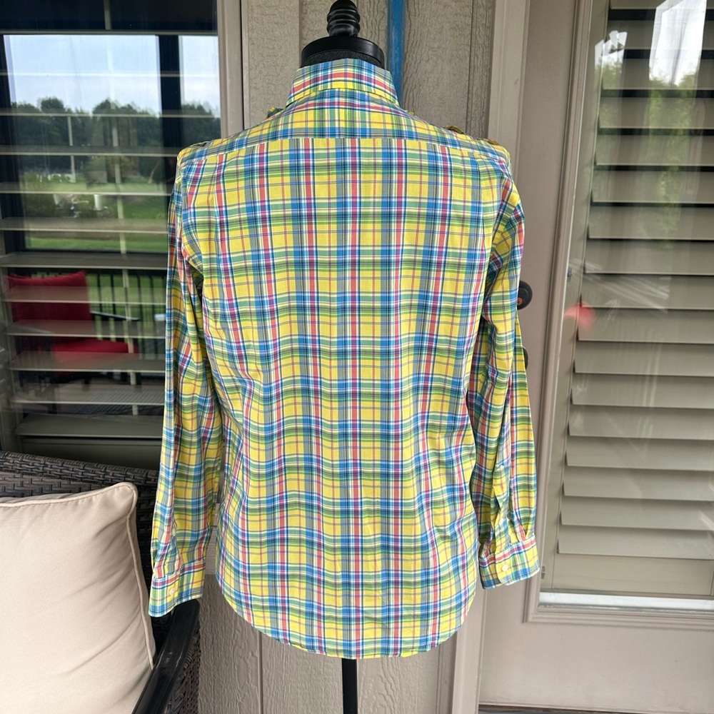 POLO Ralph Lauren Men’s Yellow & Blue Plaid LS Shirt with Epaulets - Size MED - Picture 9 of 12